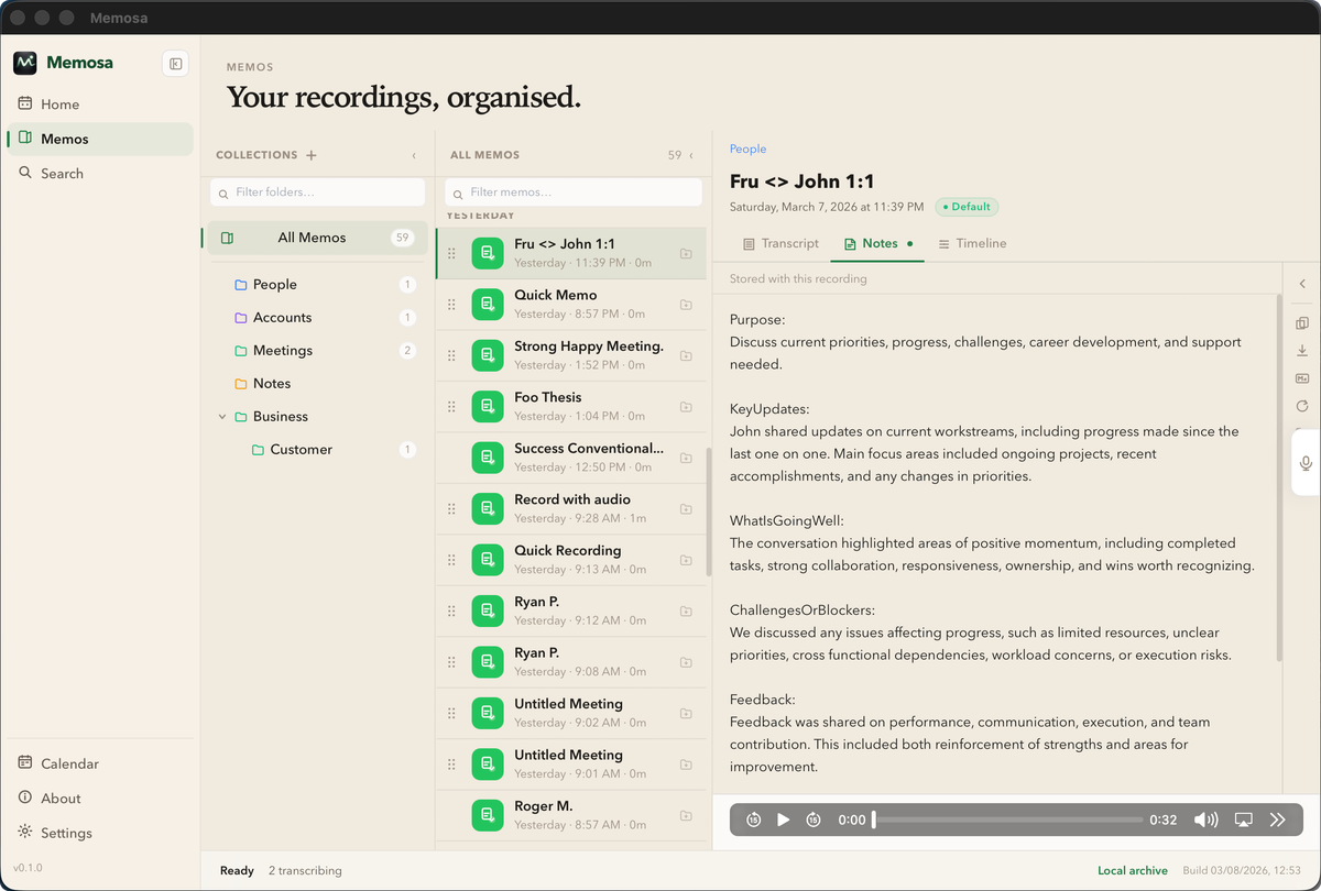 Memosa — Every word, remembered. Nothing leaves your Mac.